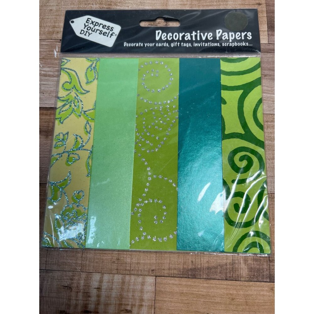 Express Yourself DIY Decorative Papers Green-Themed Pack For Cards Gift Tags Inv